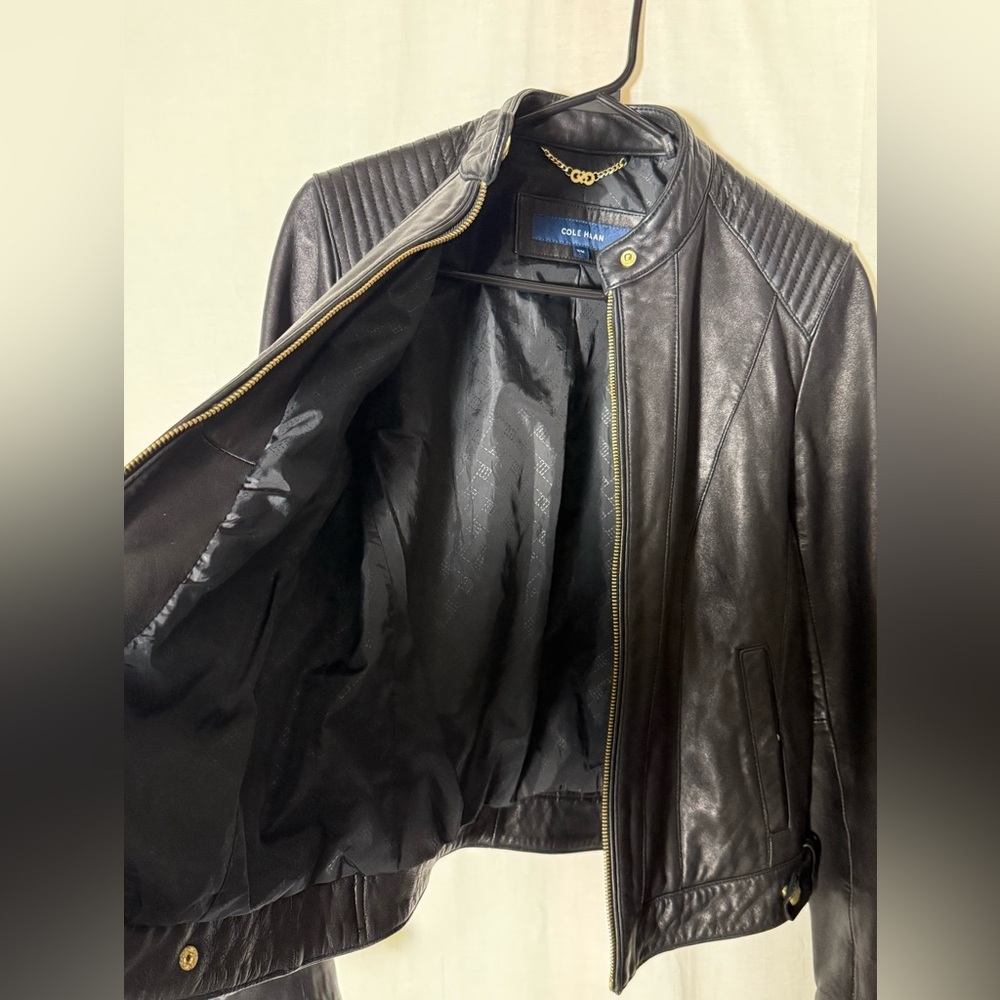 Women’s Cole Haans Lamb Skin Moto Leather Jacket | size medium - Picture 10 of 15